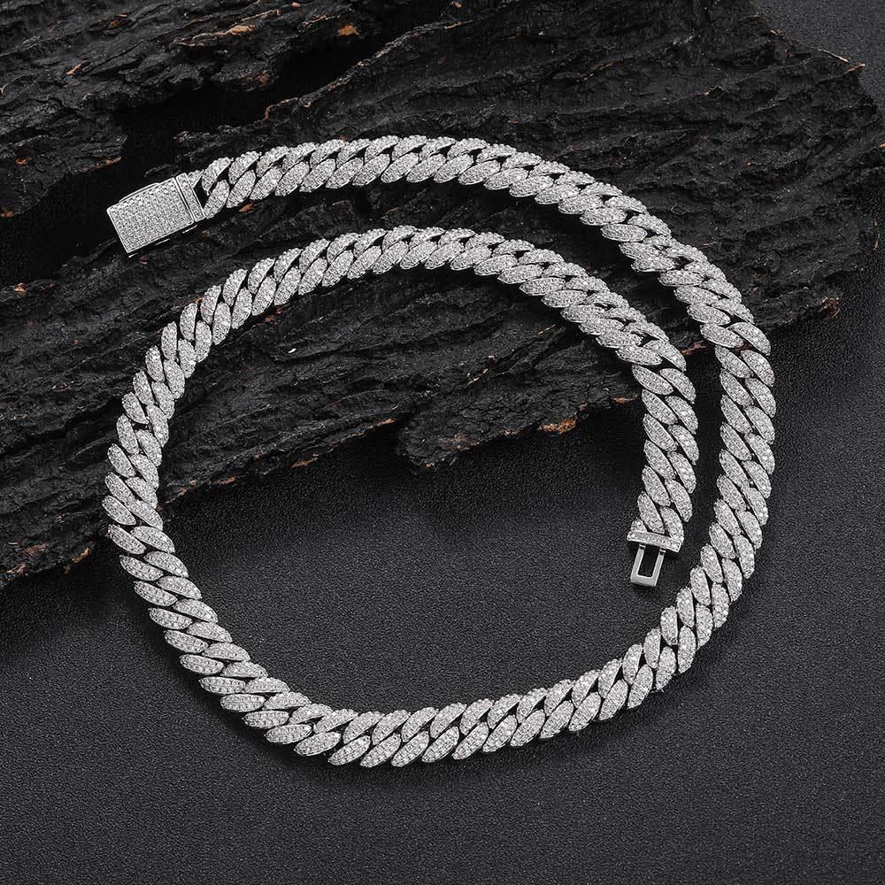 10mm Double Row Cuban Chain Necklace with Zircon for Men | Caratix Jewelry - CaratixJewelry